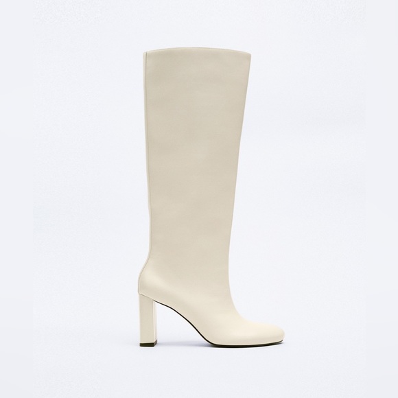 Zara Shoes - NWT. Zara Off White Over the Knee Leather Boots. Size 9.